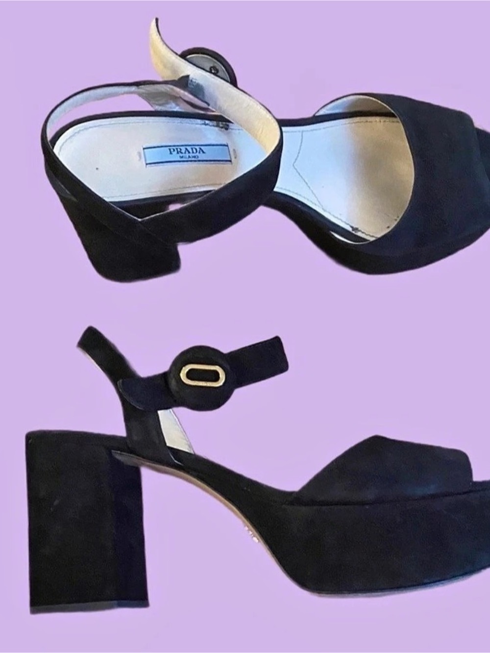 Prada Suede Platform Block Heel Sandals Black EU 39